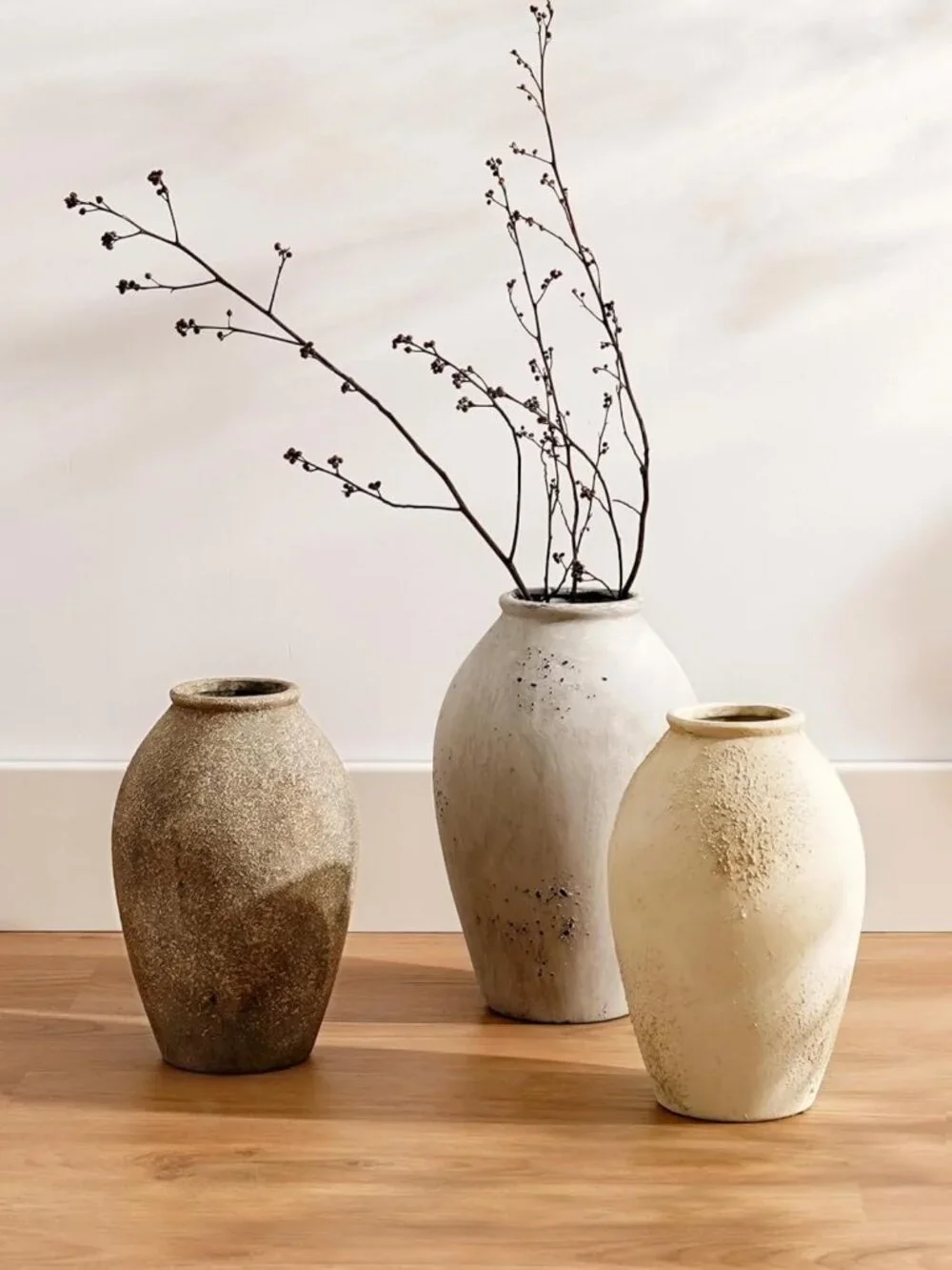 Large Rustic Farmhouse Ceramic Vase - 11.5 Inch Tall Home Decor Centerpiece